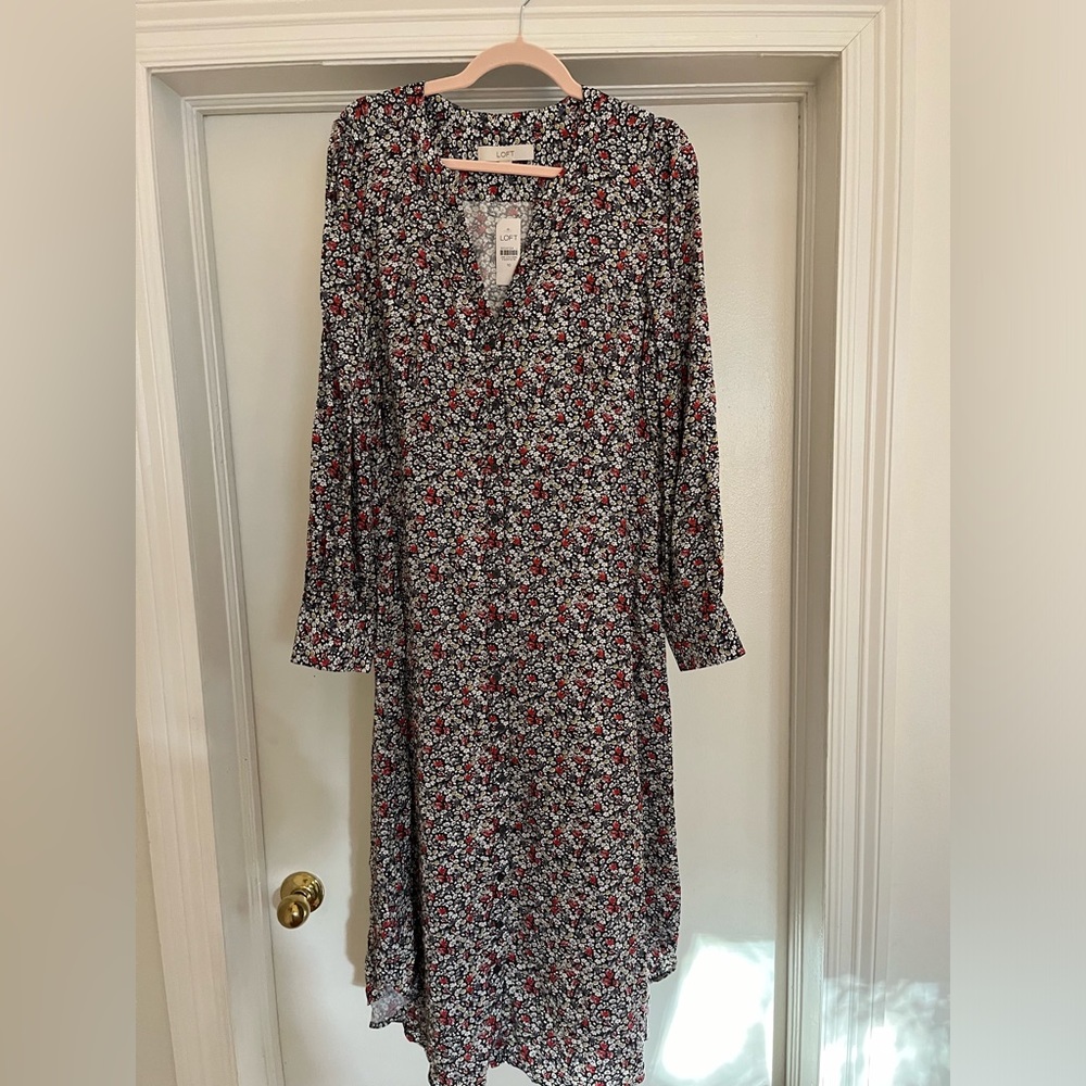 Size ten, LOFT, floral dress, blue,red,yellow,white, NWT